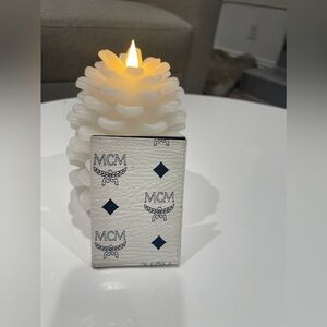 MCM VISETOS Leather Monogram Navy Blue and White Card ID Holder